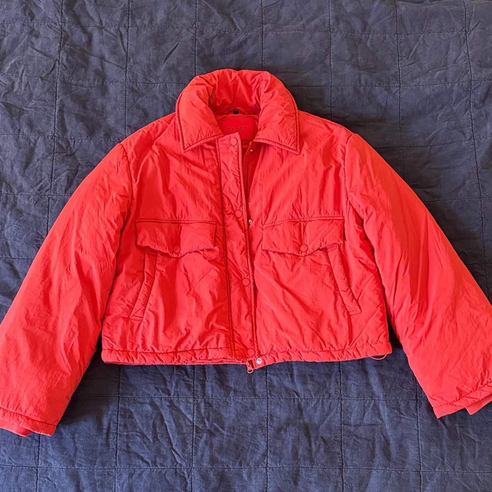 Blank NYC salmon pink puffer jacket
